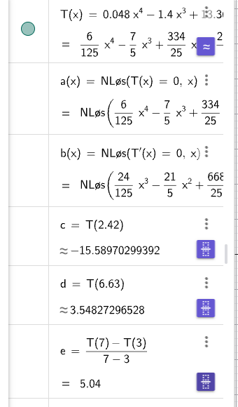 GeoGebra CAS: T(x) temperaturmodell