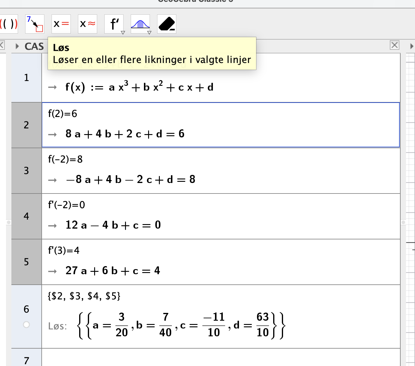 GeoGebra CAS løsning