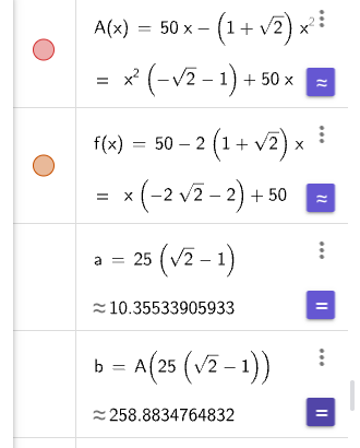 GeoGebra CAS: A(x) optimering